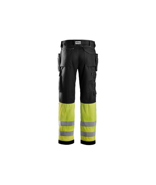 High-visibility trousers with holster pockets in cotton, class 1