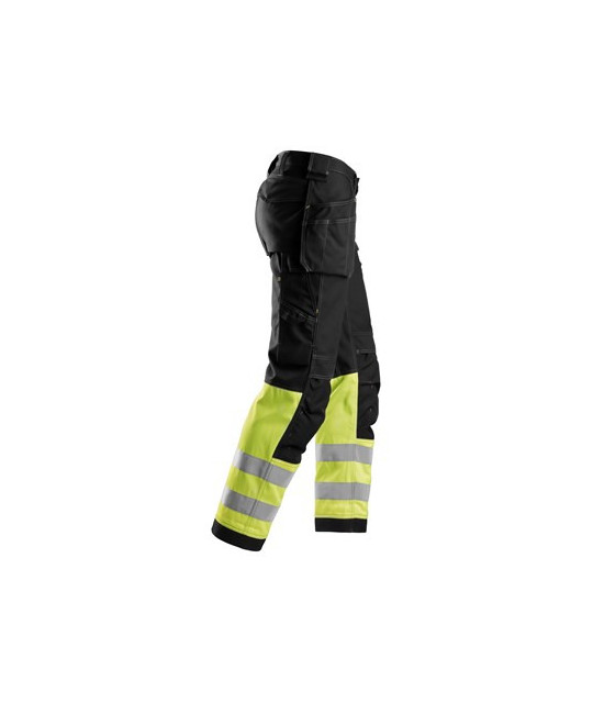 High-visibility trousers with holster pockets in cotton, class 1