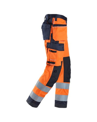 Work trousers with holster pockets, high-visibility orange class 2