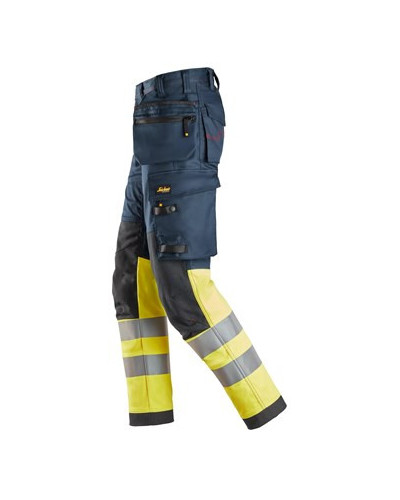High visibility stretch work trousers with holster pockets, class 1