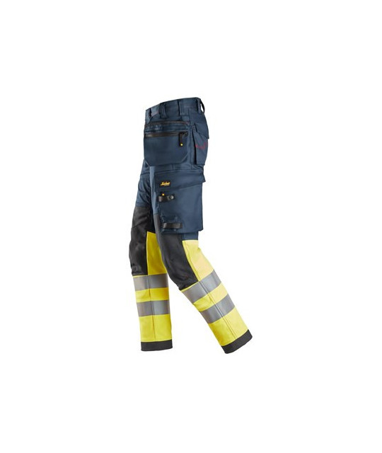 High visibility stretch work trousers with holster pockets, class 1