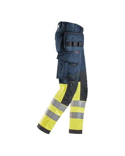 High visibility stretch work trousers with holster pockets, class 1