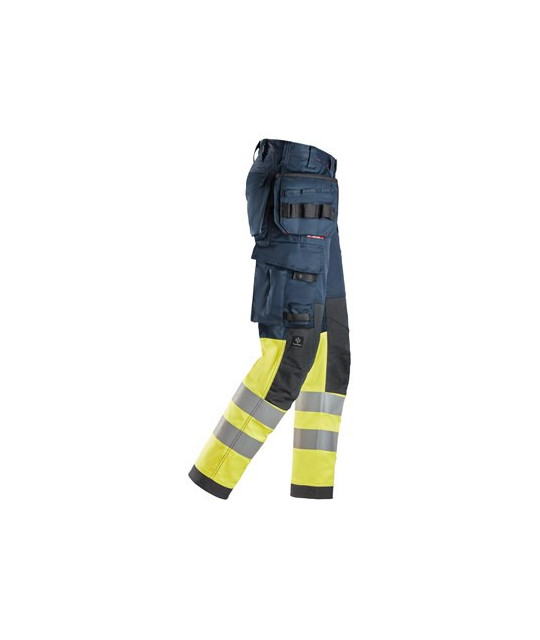High visibility stretch work trousers with holster pockets, class 1