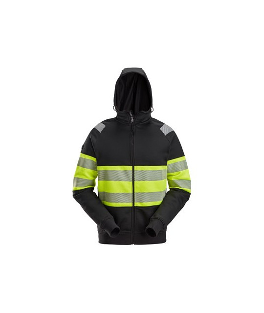 High-visibility hoodie with full-length zipper, class 1