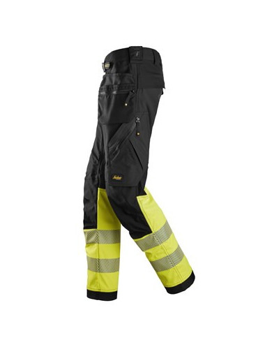 High-visibility trousers with stretch and holster pockets, class 1