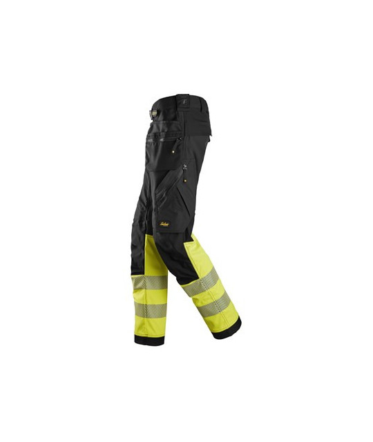 High-visibility trousers with stretch and holster pockets, class 1