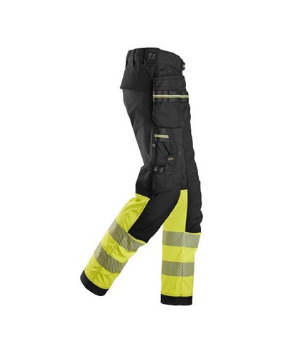 High-visibility trousers with stretch and holster pockets, class 1