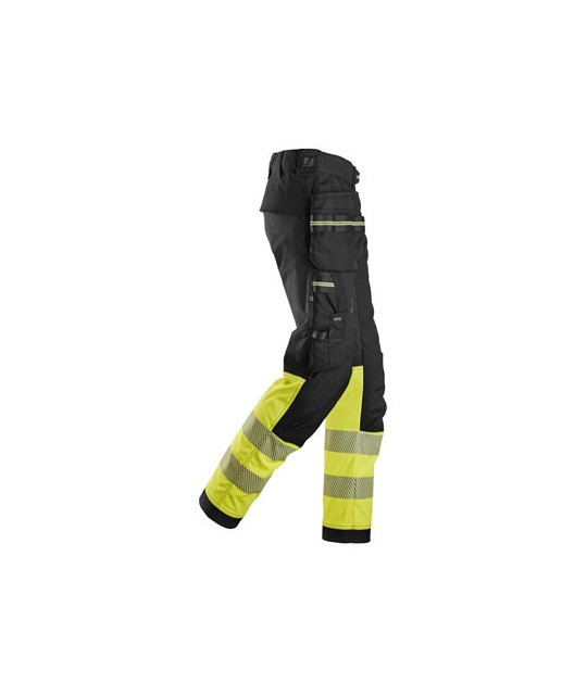 High-visibility trousers with stretch and holster pockets, class 1