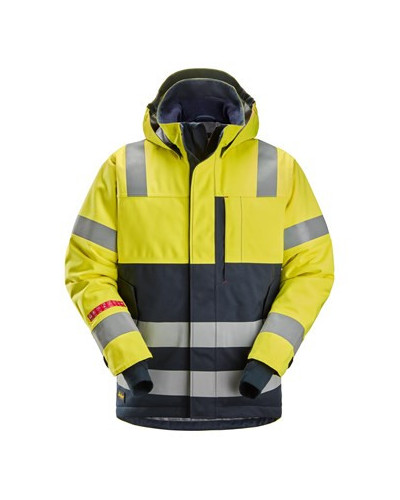 Waterproof, lined high-visibility jacket with hood, class 3