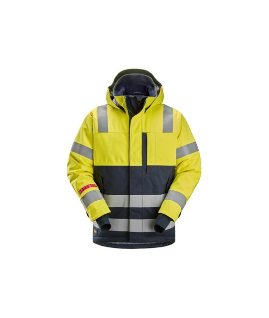Waterproof, lined high-visibility jacket with hood, class 3