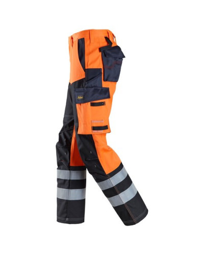Trousers with reinforced front leg, high-visibility orange class 1