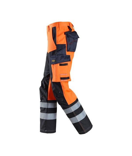 Trousers with reinforced front leg, high-visibility orange class 1