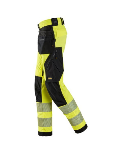High-visibility trousers with stretch and holster pockets, class 2