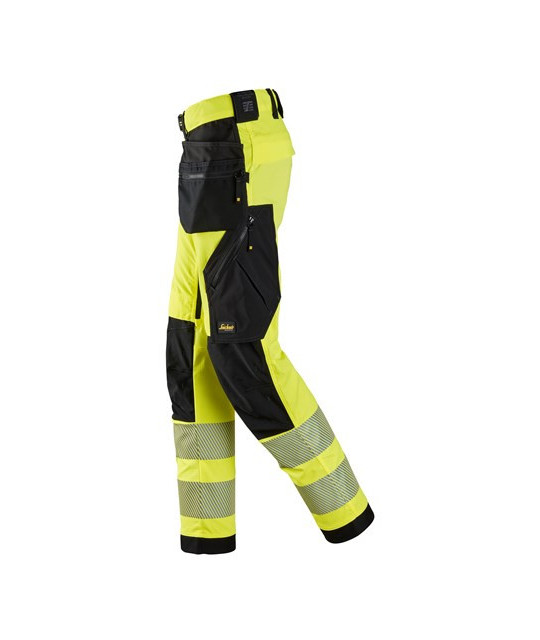 High-visibility trousers with stretch and holster pockets, class 2