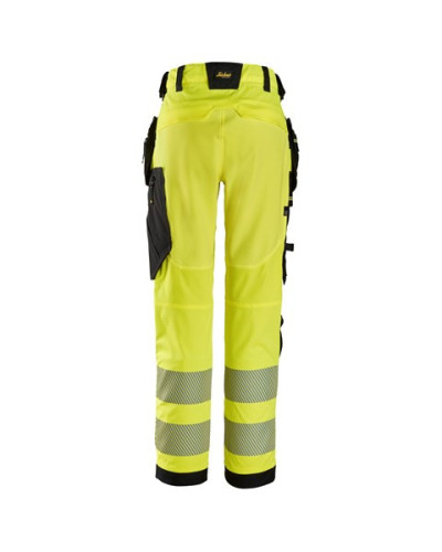 High-visibility trousers with stretch and holster pockets, class 2