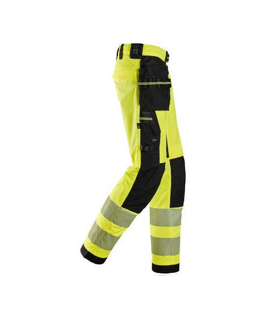 High-visibility trousers with stretch and holster pockets, class 2