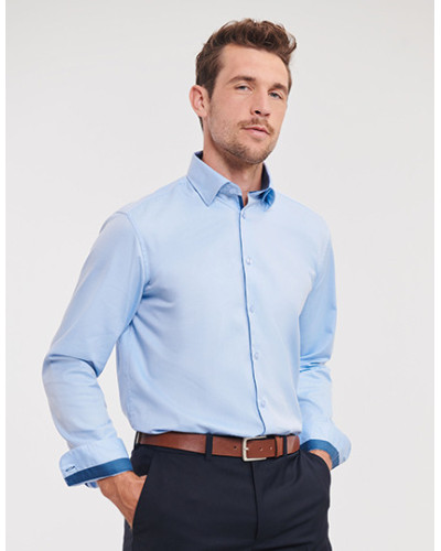 Men's Long Sleeve Tailored Contrast Herringbone Shirt