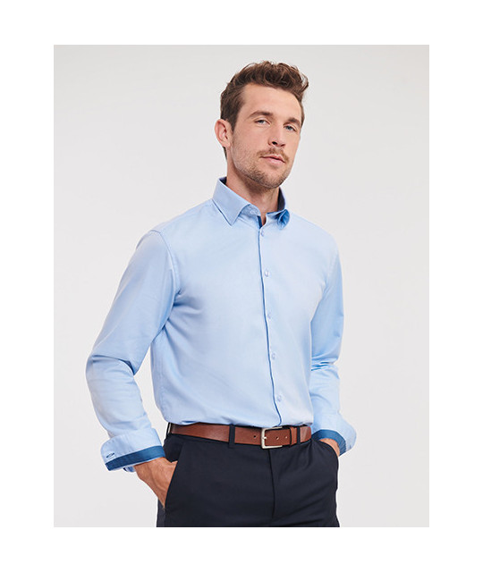 Men's Long Sleeve Tailored Contrast Herringbone Shirt