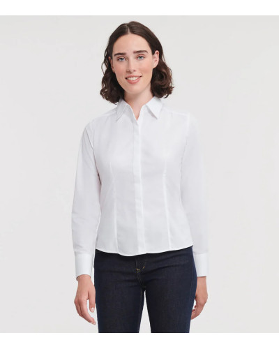 Russell Athletic Collection Ladies' Long Sleeve Fitted Polycotton P...