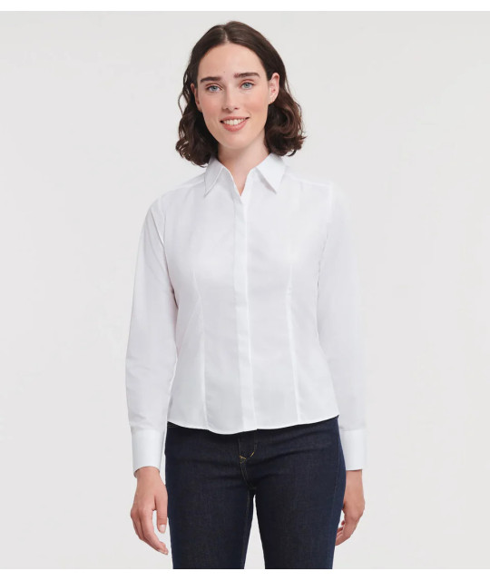 Russell Athletic Collection Ladies' Long Sleeve Fitted Polycotton P...