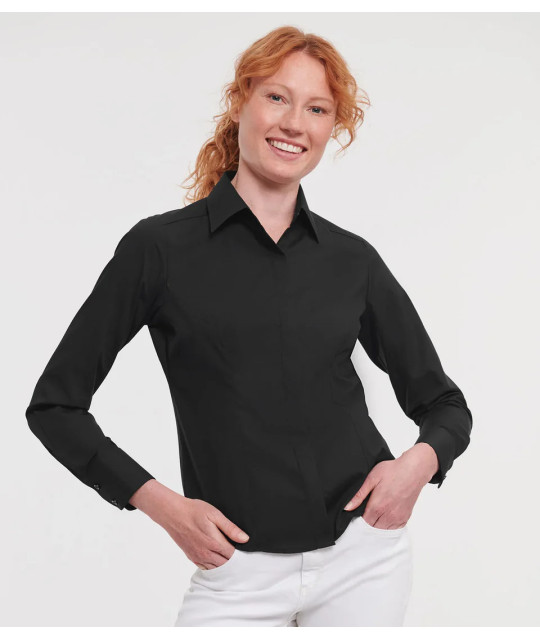 Russell Athletic Collection Ladies' Long Sleeve Fitted Polycotton P...