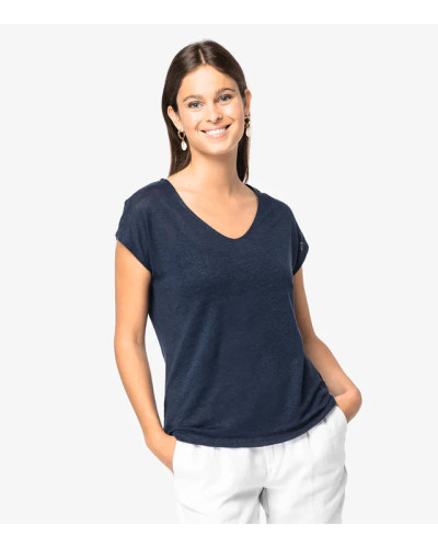 SPASS0 Ladies' V-neck Linen T-shirt