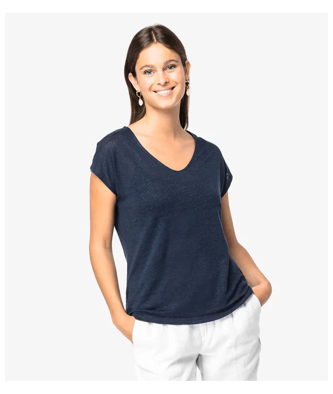 SPASS0 Ladies' V-neck Linen T-shirt