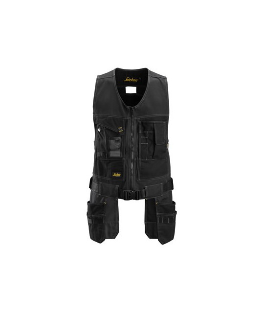 Stretch canvas tool vest with holster pockets
