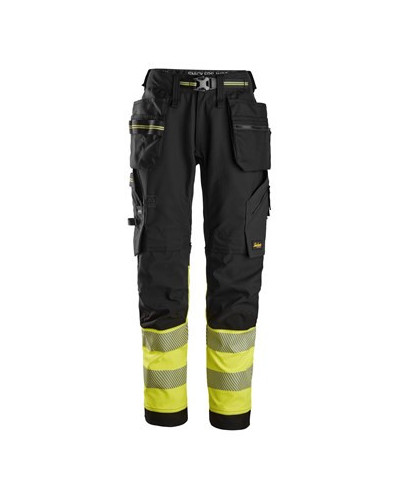 High-visibility trousers with stretch and holster pockets, class 1