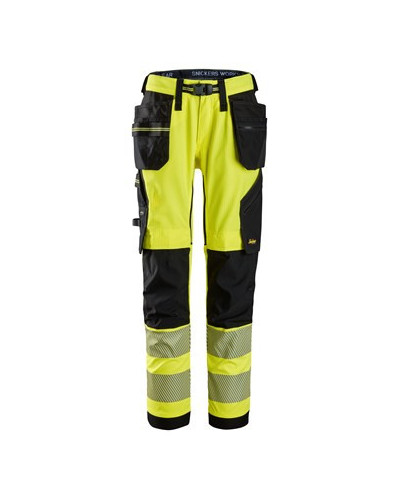 High-visibility trousers with stretch and holster pockets, class 2