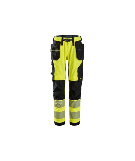 High-visibility trousers with stretch and holster pockets, class 2