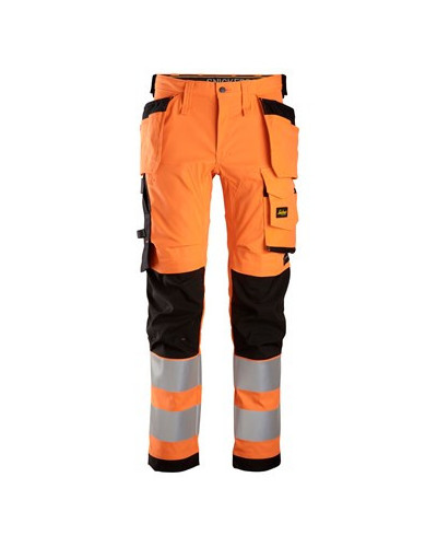 High-visibility trousers with stretch and holster pockets, class 2