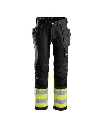 High-visibility trousers with holster pockets in cotton, class 1