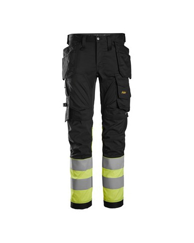 High-visibility trousers with stretch and holster pockets, class 1
