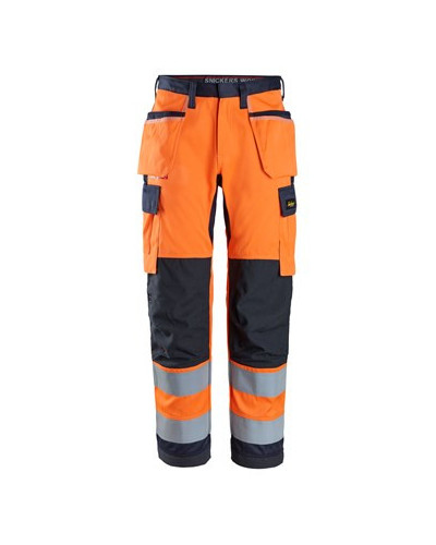 Work trousers with holster pockets, high-visibility orange class 2