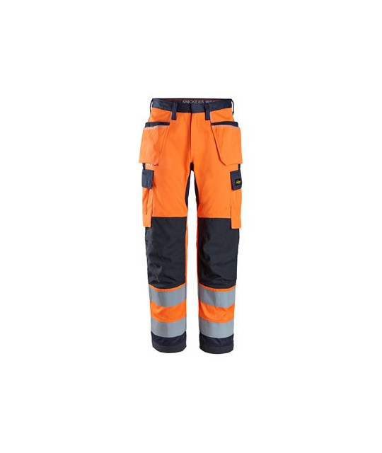 Work trousers with holster pockets, high-visibility orange class 2