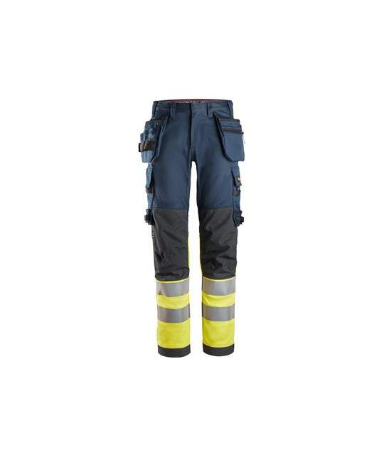 High visibility stretch work trousers with holster pockets, class 1