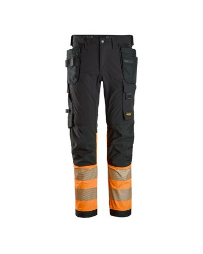 High-visibility trousers with 4-way stretch and holster pockets, class 1