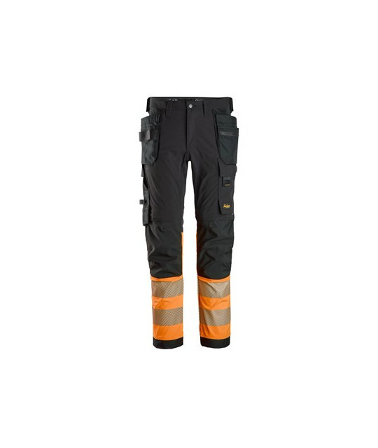 High-visibility trousers with 4-way stretch and holster pockets, class 1