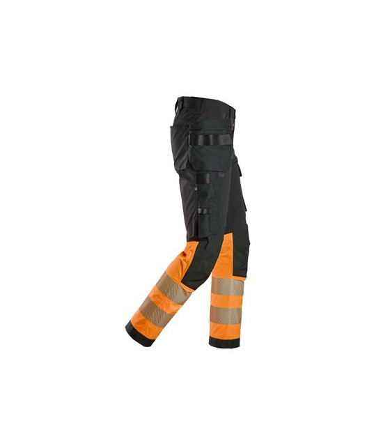 High-visibility trousers with 4-way stretch and holster pockets, class 1