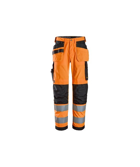 High visibility trousers with holster pockets, class 2
