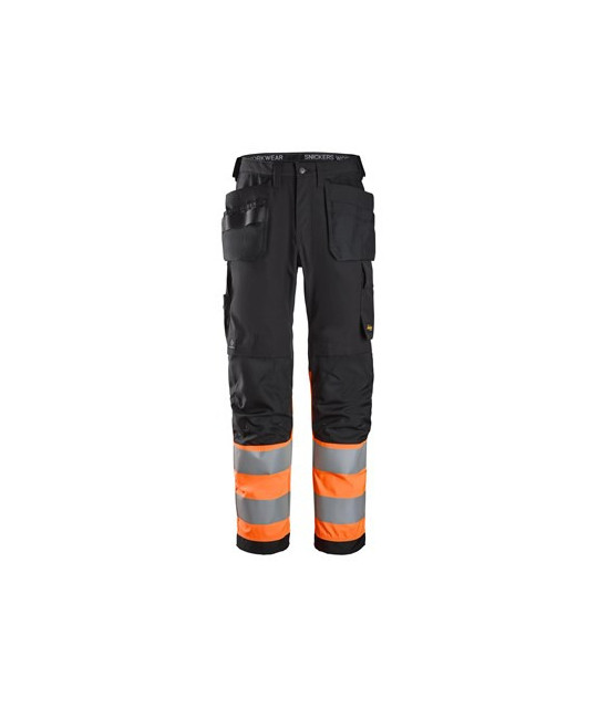 High visibility trousers with holster pockets, class 1
