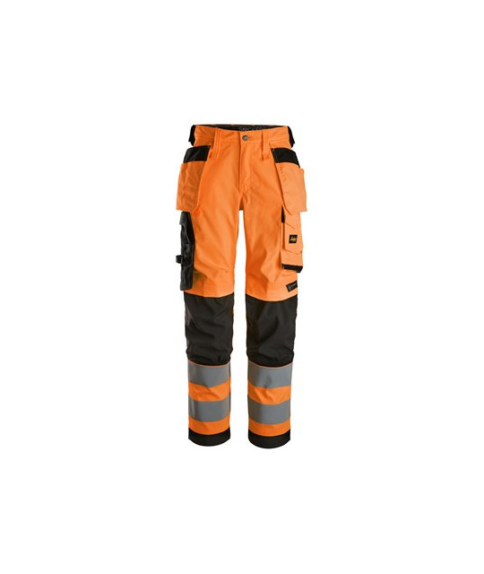 Hi-vis trousers with stretch and holster pockets, class 2, women's