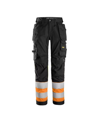 Hi-vis trousers with stretch and holster pockets, class 1, women's