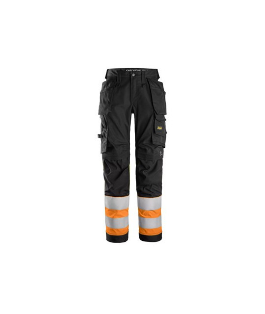 Hi-vis trousers with stretch and holster pockets, class 1, women's