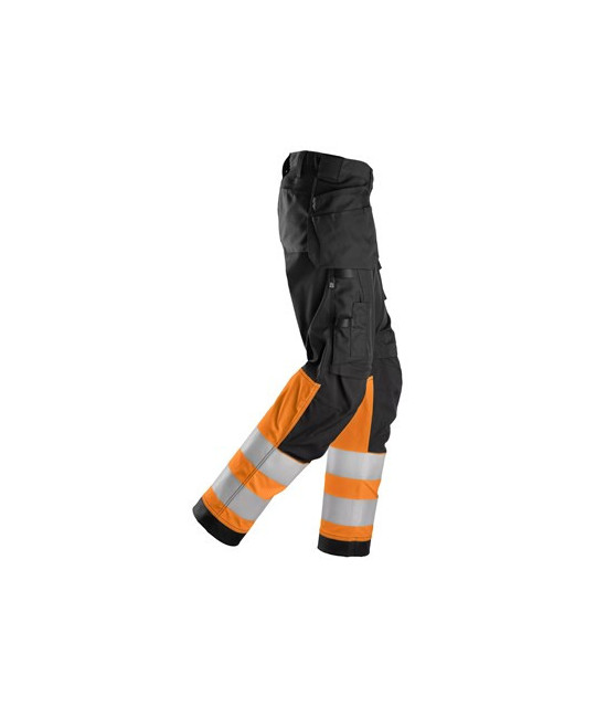 Hi-vis trousers with stretch and holster pockets, class 1, women's